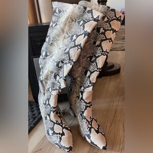 Snakeskin Print knee high boots